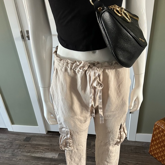 CAMI NYC Silk Linen Cargo Pants XS S Neutral Drawstring Luxe Cropped - Picture 3 of 15